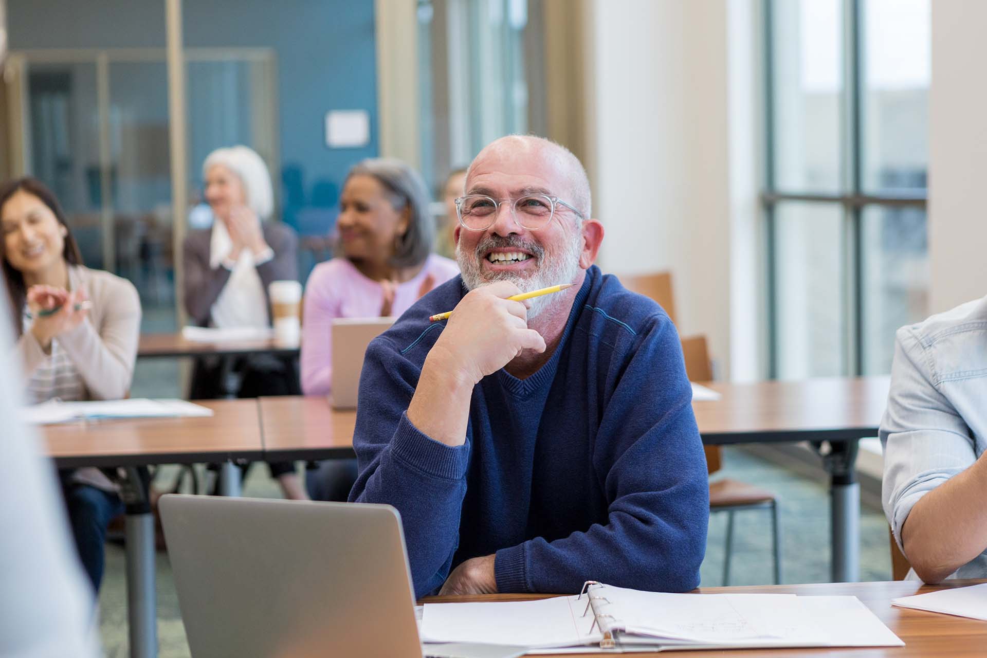 middle aged man in continuing education classroom